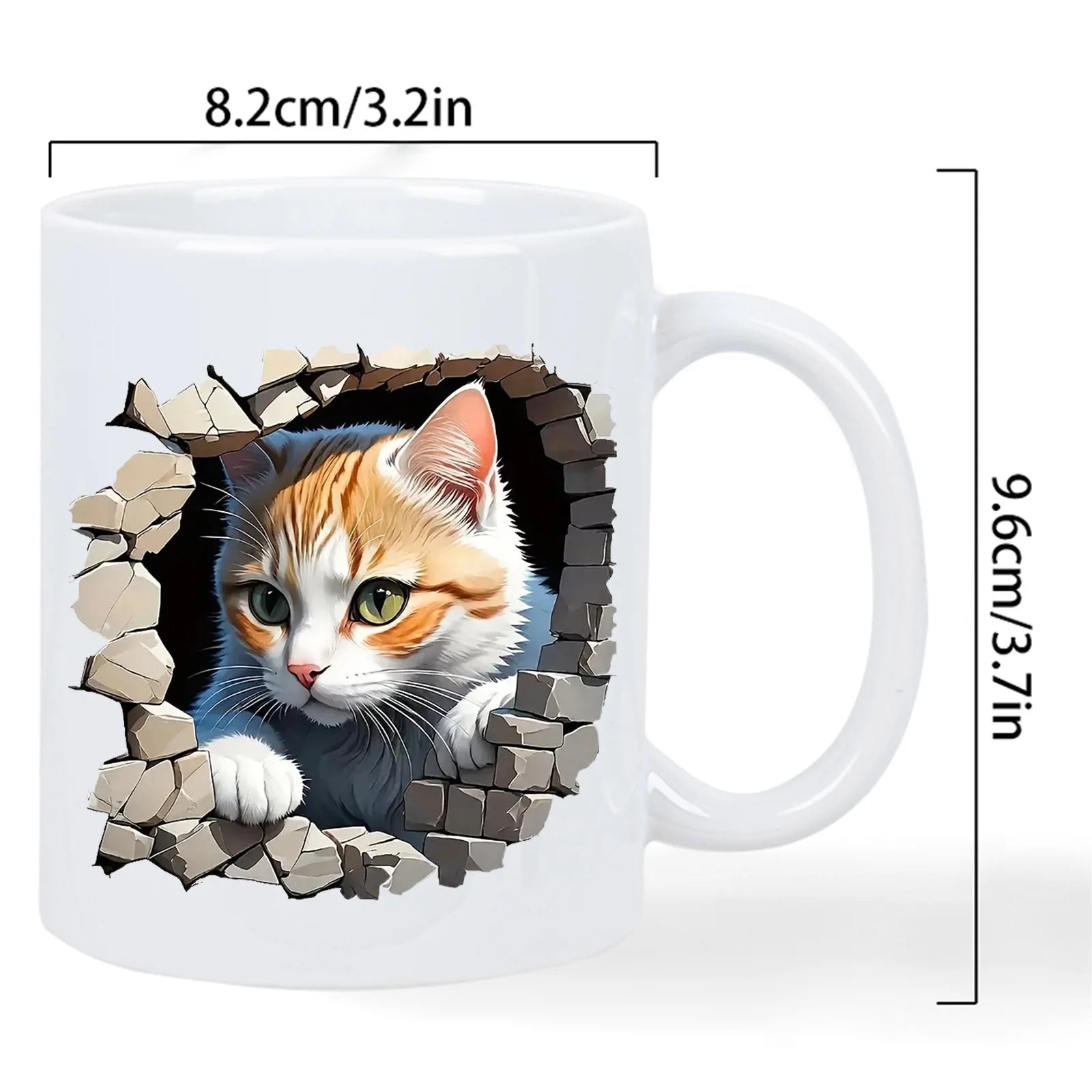 Whimsical Cat Escape White Ceramic Mug with Adorable Kitten Design - Artistic Novelty & Tea Cup, Dishwasher Safe (for hand washi