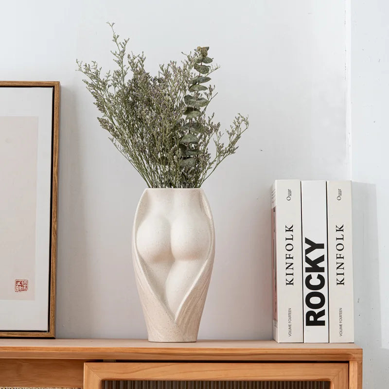Straight tube vase ceramic products semi nude flower inserts human body crafts decorative ornaments